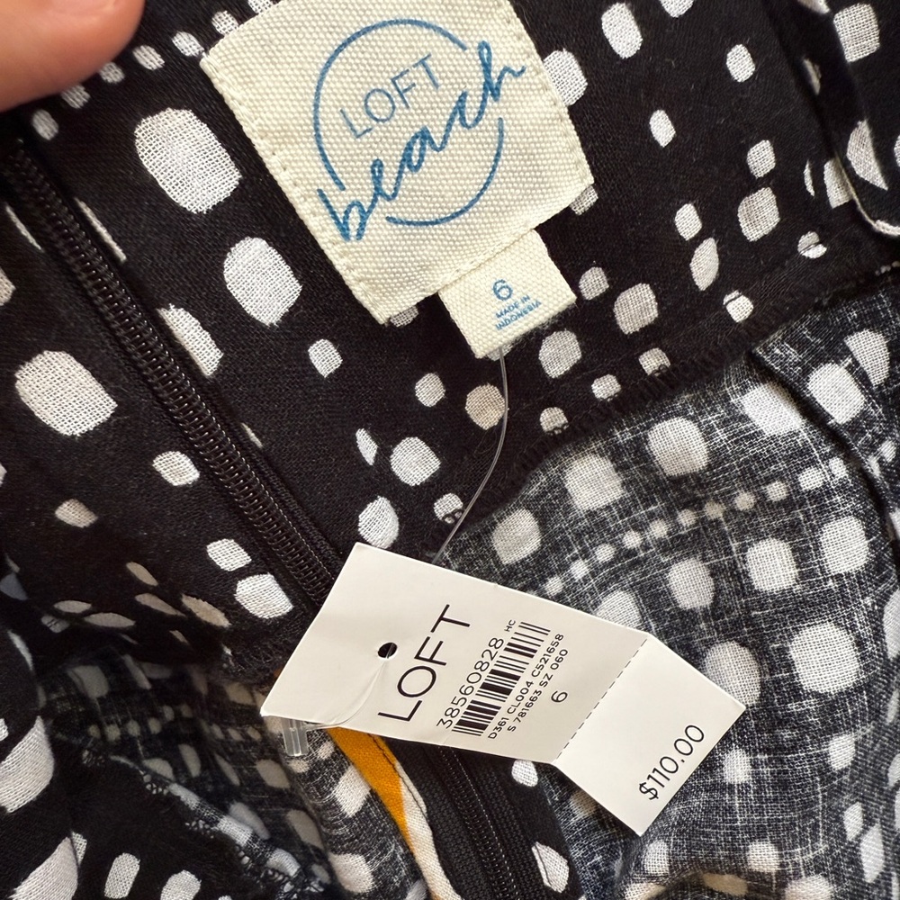 LOFT Black Midi Dress with Yellow Sun & Green Palm Print - Picture 8 of 12